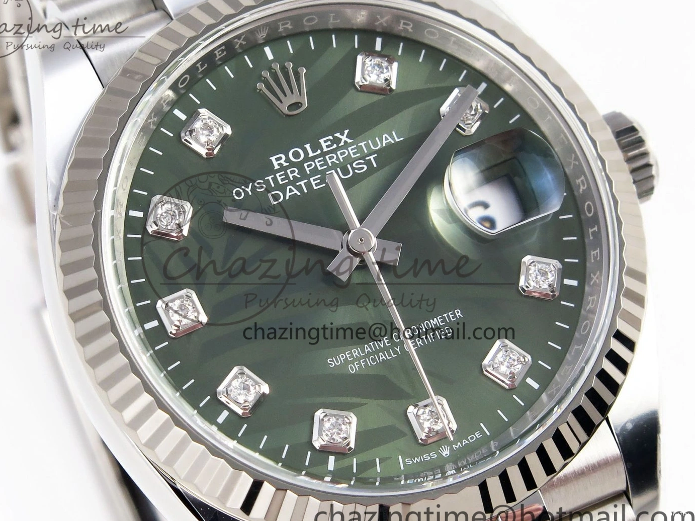 MiroTime 0224 RelaxedFit DateJust 36 126234 Clean 1:1 Best Edition 904L Steel Green Leaf Diamonds Dial on Jubilee Bracelet VR 1975